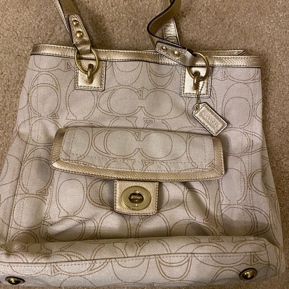 Cream coach purse with gold C’s